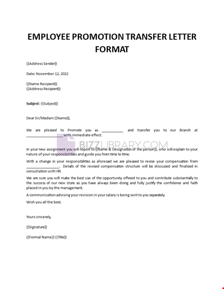 employee promotion transfer letter template