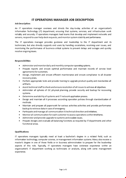 it operations manager job description template