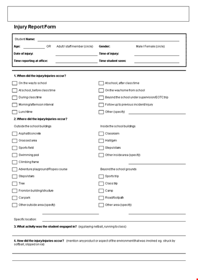 student injury incident report template