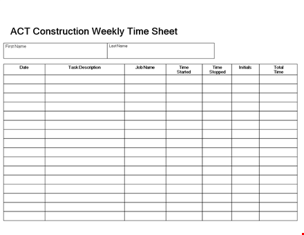 construction weekly time sheet template template