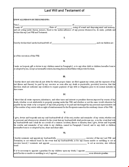 create your estate plan with our last will and testament template - protect your husband's future template