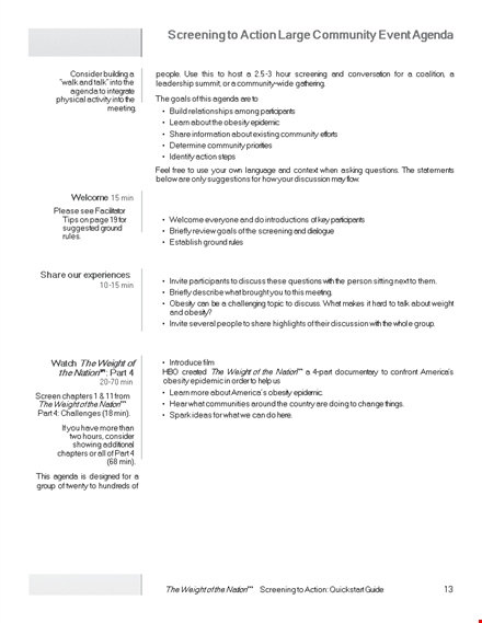 community event agenda: inviting people and participants to tackle obesity template