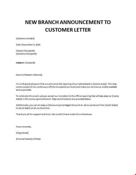 new branch announcement to customers letter template