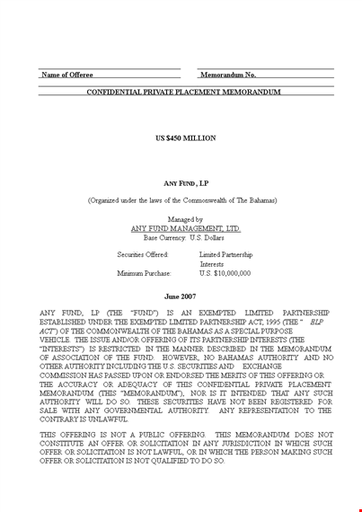 private placement memorandum template - simplify your investment process with limited securities template