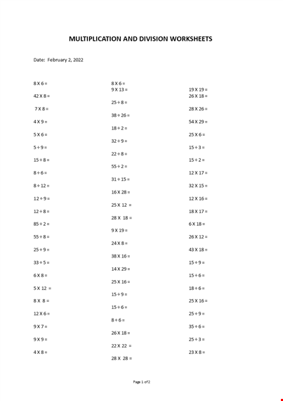 multiplication and division worksheet template