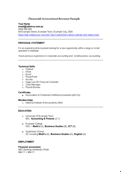 financial accountant resume sample template