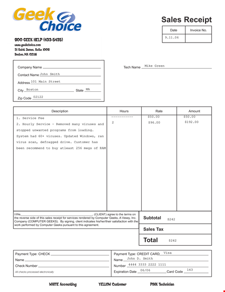 computer sales receipt template template