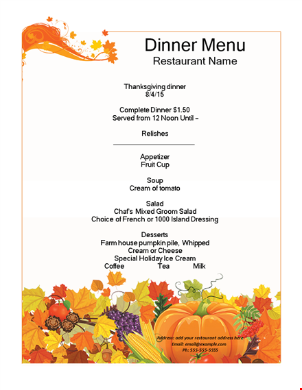 dinner menu templates template