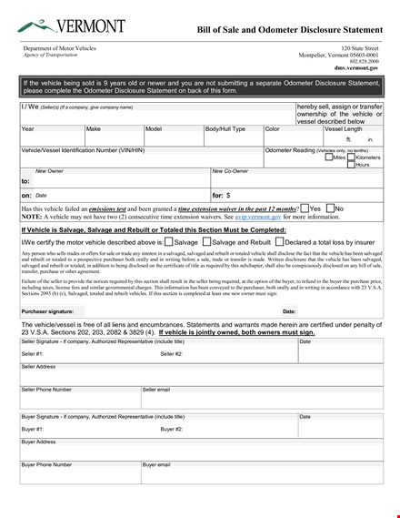 complete odometer disclosure statement for seller and buyer | vehicle title transfer template