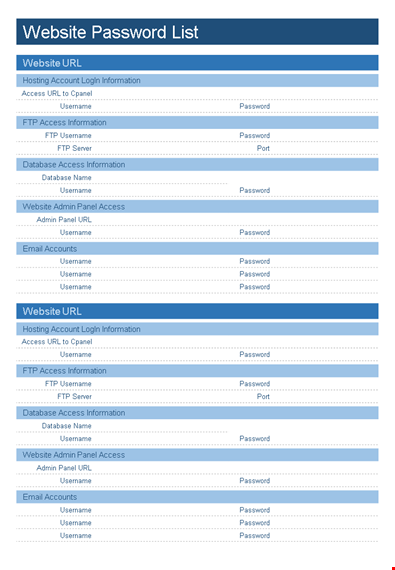 password list template - manage your information and access with ease template