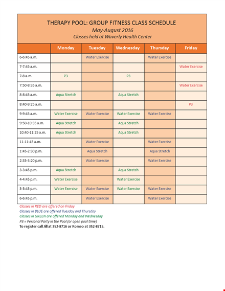 fitness therapy schedule template template
