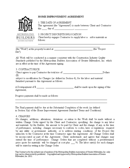 free download home improvement contract template template
