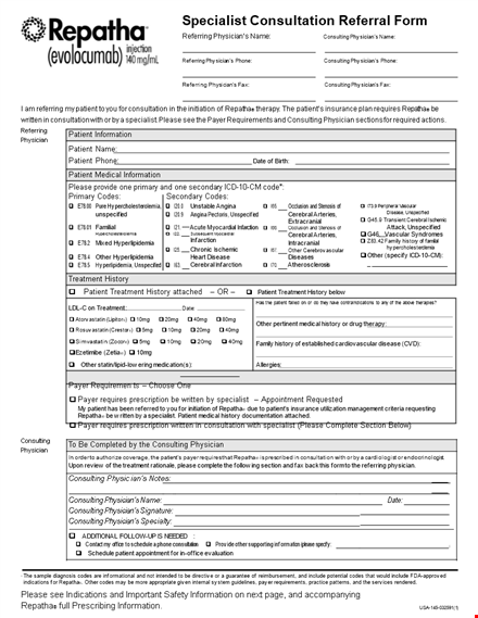 referral form template for patients and physicians | repatha, placebo, reactions template
