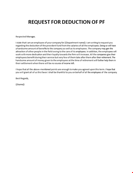 application for requesting deduction of provident fund template