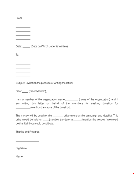 writing a donation request letter for your organization - mention the purpose template