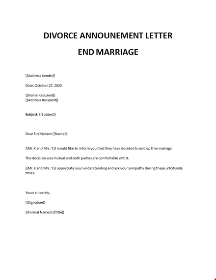 divorce announcement letter end marriage template