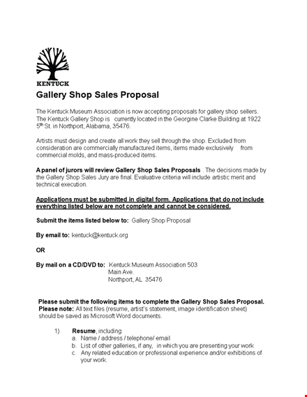 gallery shop sales proposal template template