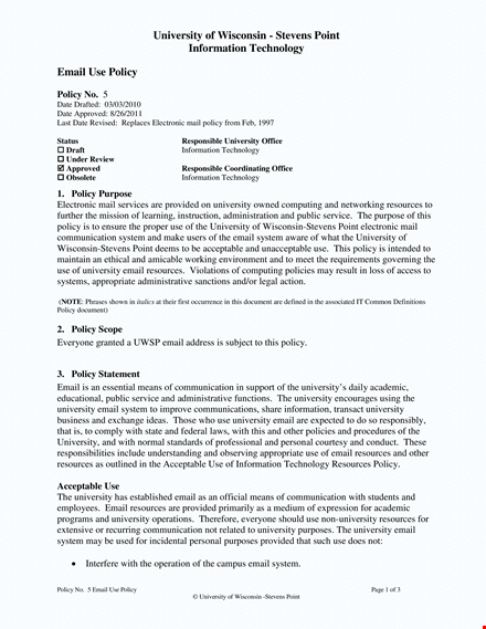 university email use policy - ensuring secure and effective communication template