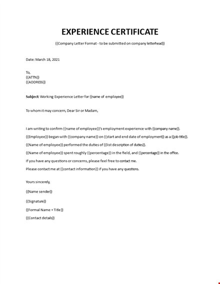 experience certificate template