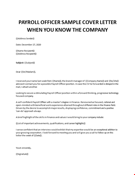 payroll officer cover letter  template