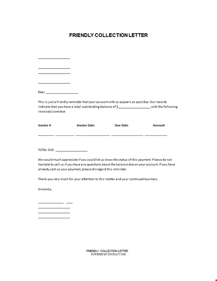 friendly collection letter sample template