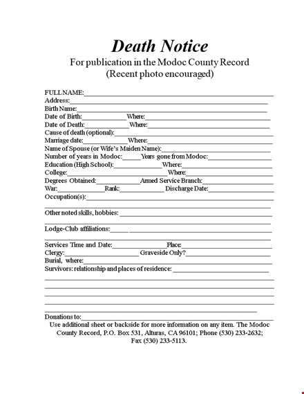 death notice template word template