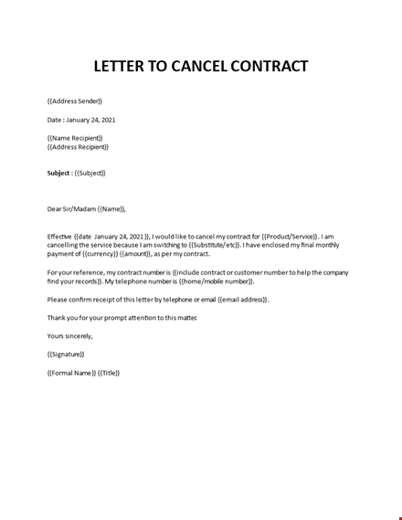 letter to cancel contract template