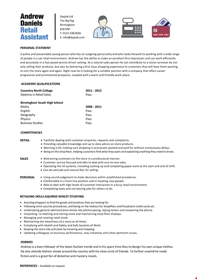 example retail store entry level resume | dayjob template