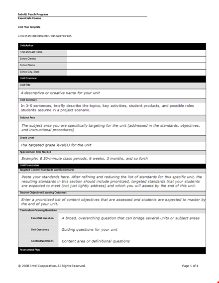 unit plan template - lesson resources for intel educators template