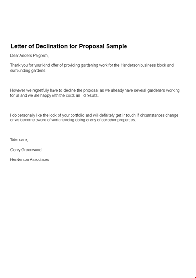 professional business rejection template