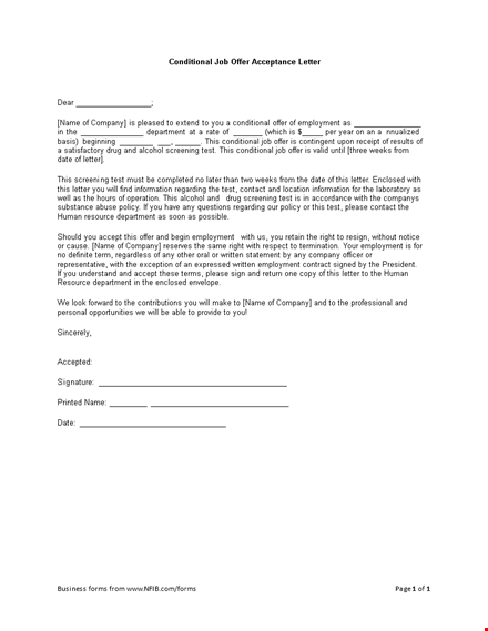 conditional job offer acceptance letter template