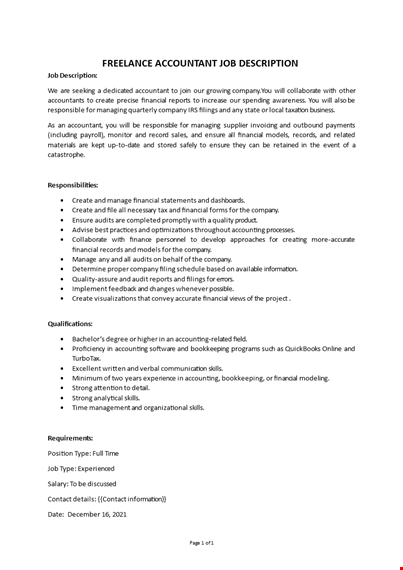 freelance accountant job description template