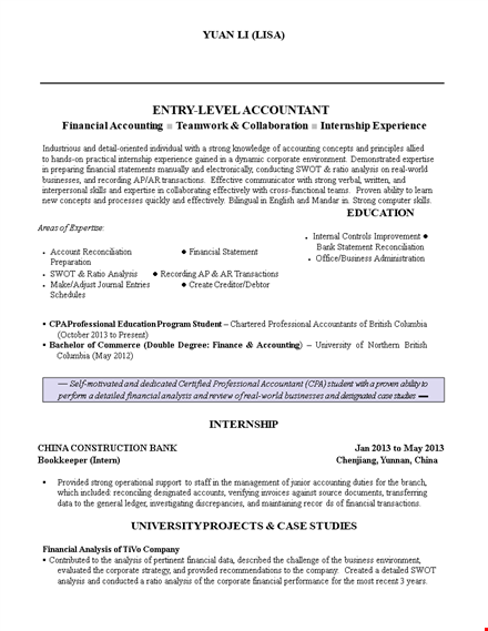 entry level accounting and finance resume: accounting, financial analysis & transactions template