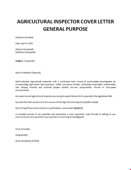 agricultural inspector cover letter  template