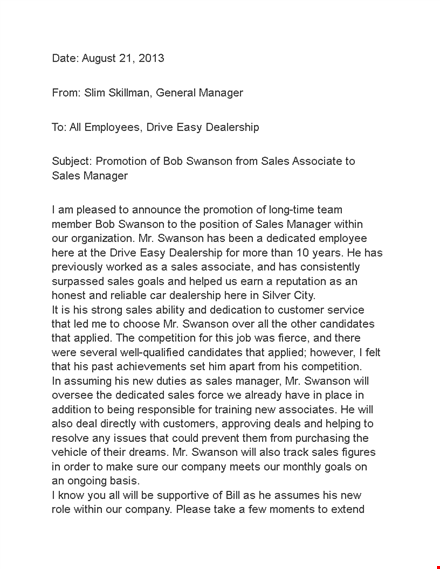 congratulations swanson! get promoted to sales manager with our promotion letter template