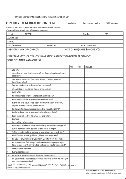 free medical history form template template