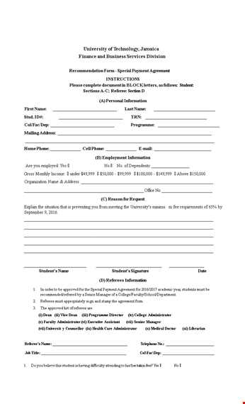 payment agreement template for university students and special referees template