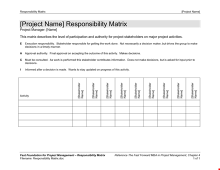 work breakdown structure template - project responsibility & stakeholder matrix template