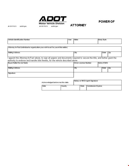 vehicle power of attorney: number, state & attorney information template