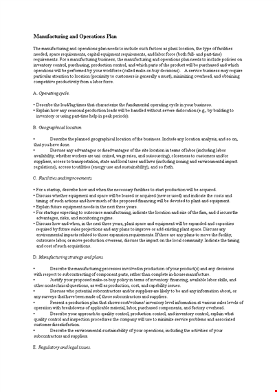 manufacturing plan template for efficient production and location analysis template