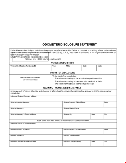 complete odometer disclosure statement for company, seller, and buyer template