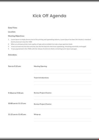 sample kick of agenda template template