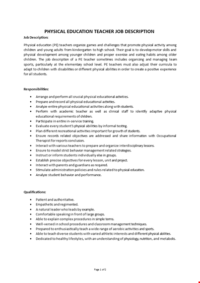 physical education job description template