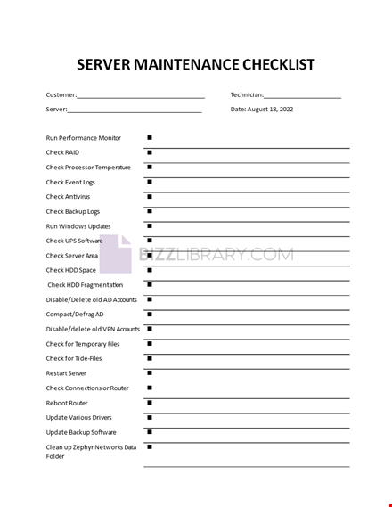 quarterly maintenance checklist template template