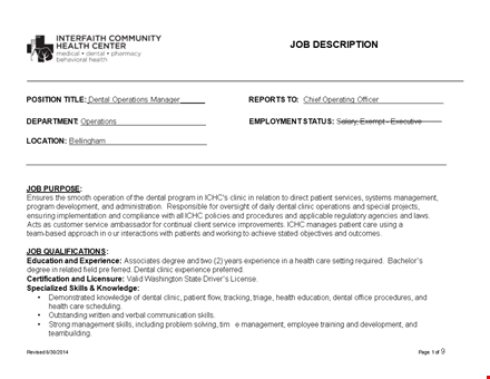 dentist operation manager job description template