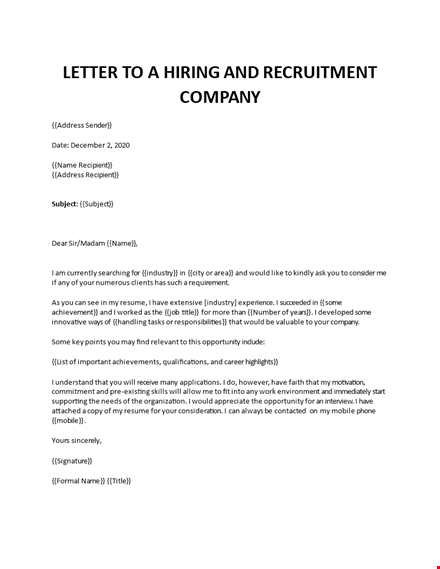 letter to a hiring and recruitment company template