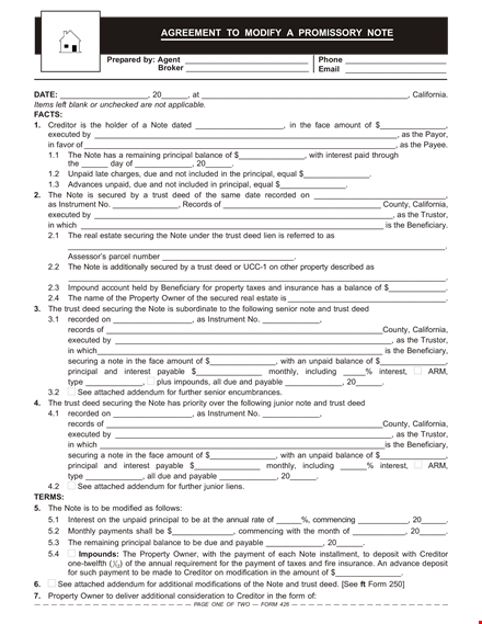 promissory note modification agreement form template