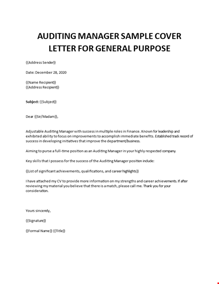 auditing manager cover letter  template