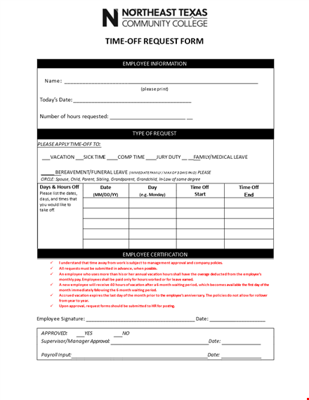 time off request form template - streamline employee time off requests, please! template