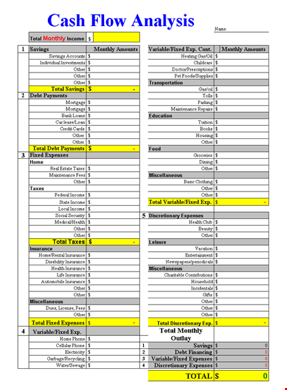 cash flow analysis in excel template